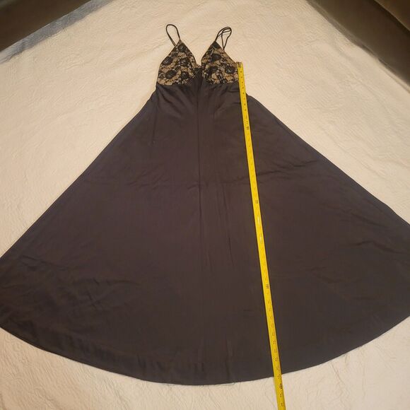 Le Voy's Black Maxi Satin Slip Dress Nightgown Lace Bust Vintage Medium - Picture 10 of 15